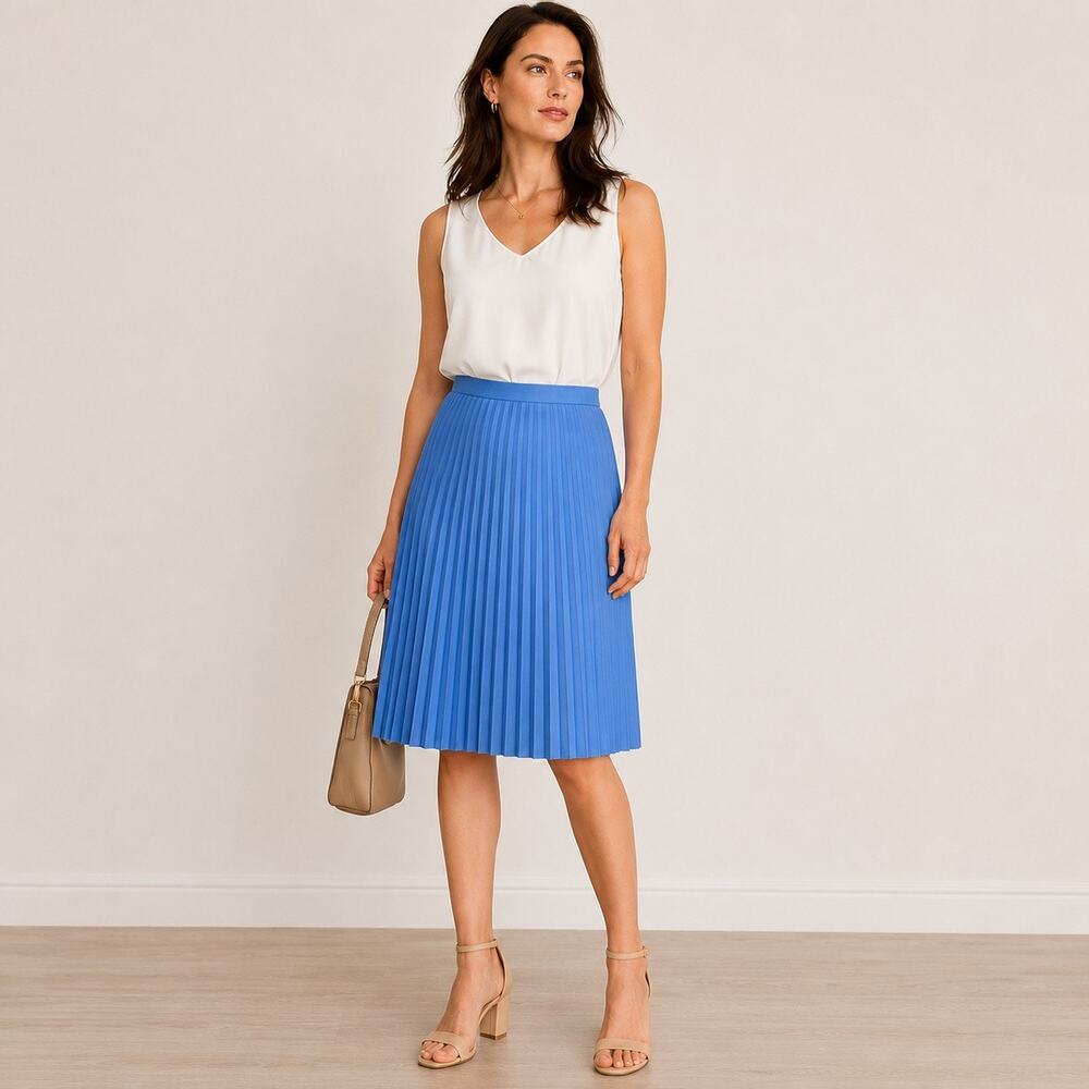 Vintage Bleyle Blue Pleated Skirt USA Made Sz8 90’s Minimalist Quiet Luxury